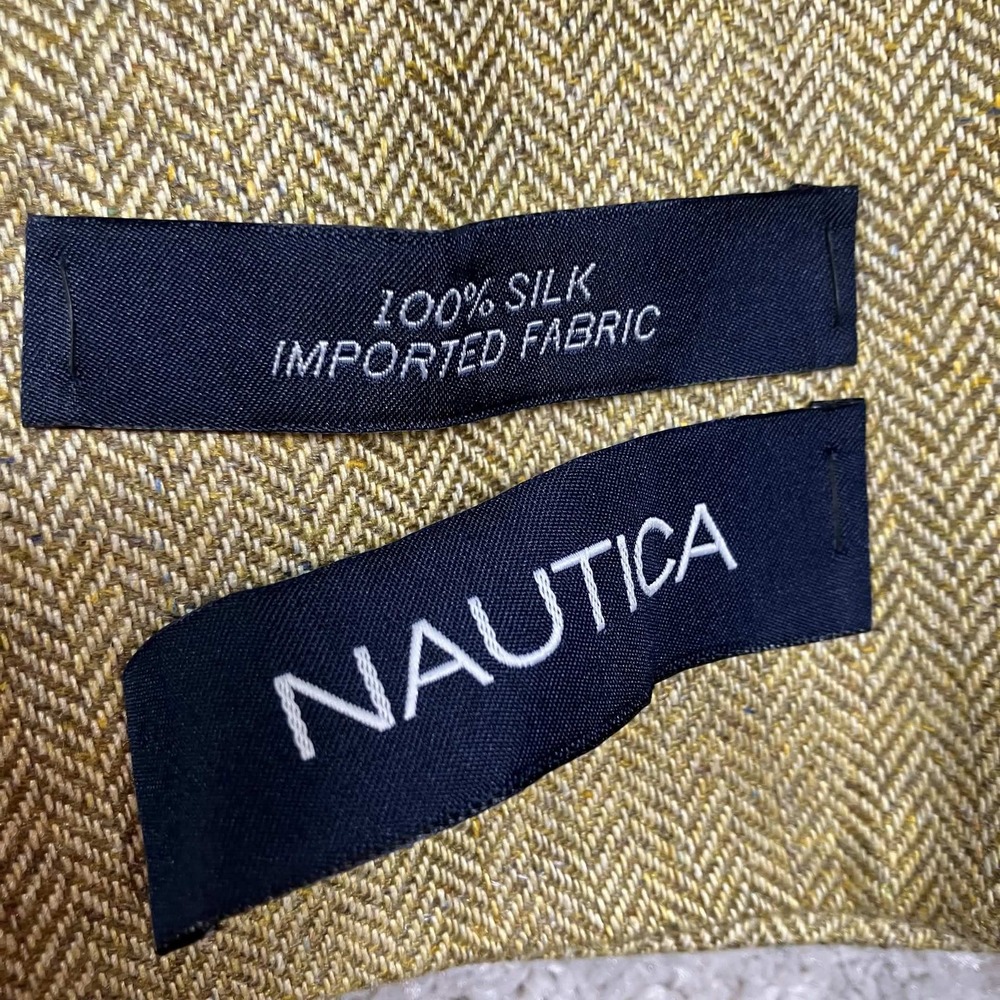 Nautica Mens 46L Silk Blazer Tan Herringbone 3 Button Sport Coat N420 NWT - Picture 4 of 14
